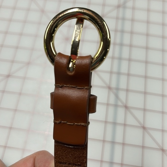MICHAEL KORS Caramel Leather Gold Round Buckle and Gold Ring Station Belt SZ L main image 6